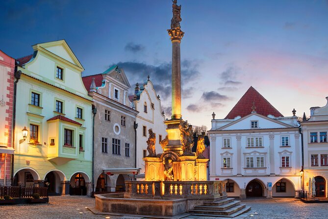 Cesky Krumlov Scavenger Hunt & Highlights Self Guided Audio Tour - The lower bridge, Plague Column, and final town views