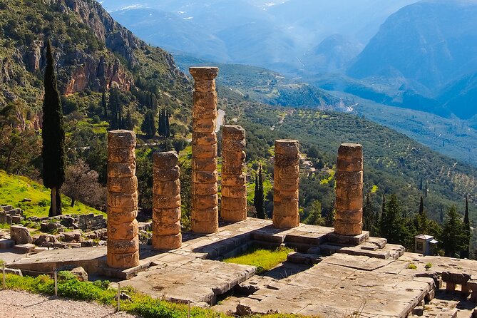 Delphi full day V.R audio guided tour with entry ticket - The Athens departure and coach ride
