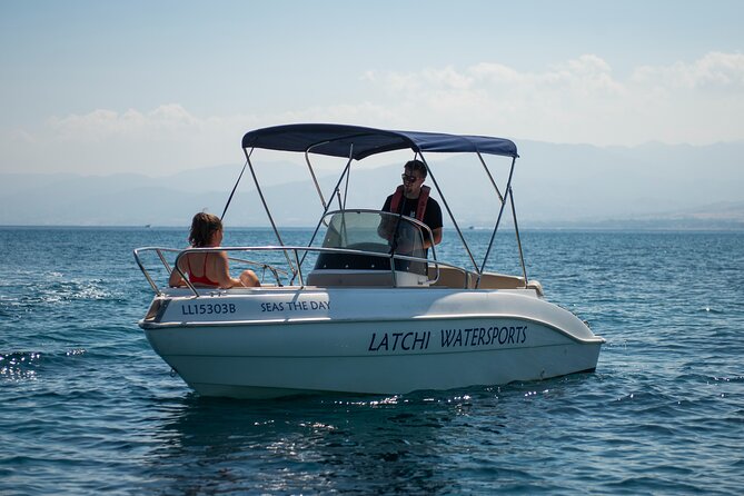 Luxury Eden 18 Private Self-drive boat hire to Blue Lagoon & more - Taking the wheel from Latchi Harbour