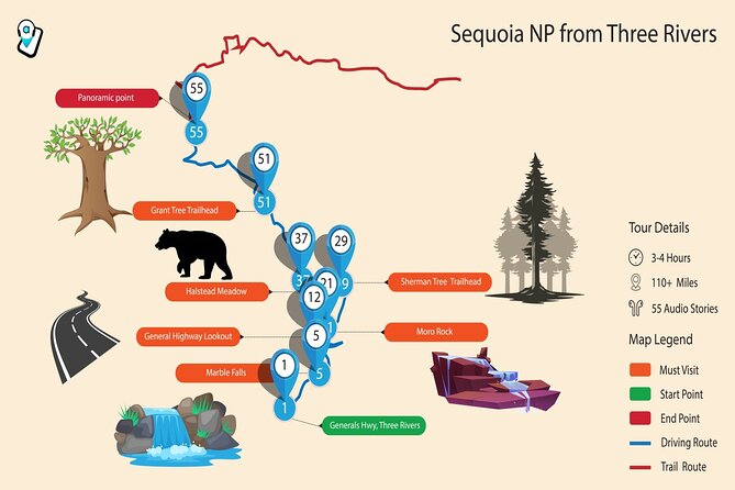 Sequoia & Kings Canyon NP Self-Guided Driving Audio Tour - Starting at Tunnel Rock and Marble Falls